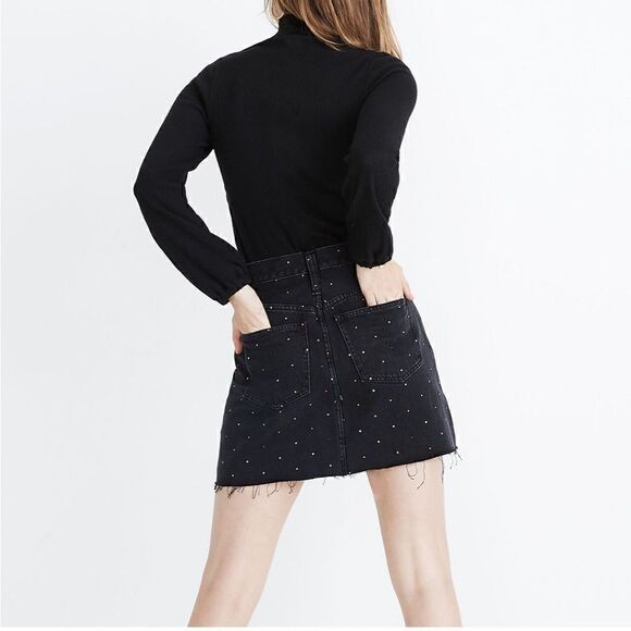 NWT Madewell Black Mini Jean Skirt with Dots - Size 25 - Picture 2 of 16